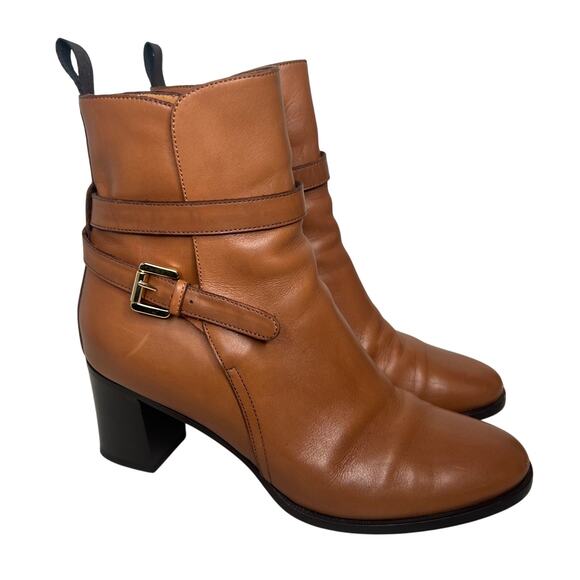 Ann Mashburn Camel Brown Leather Ankle Booties Size 39 - Picture 1 of 11